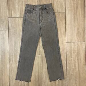 Express Cropped Straight Jeans High Rise Gray Women 00R Raw Hem Ankle Denim